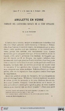 3.Ser. 4.1893: Amulette en verre portant des cartouches royaux de la XVIIIe dynastie