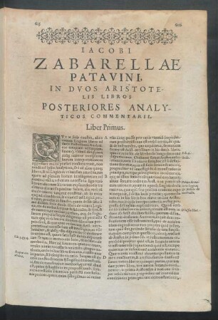 Iacobi Zabarellae Patavini, In Duos Aristotelis Libros Posteriores Analyticos commentarii. Liber Primus.