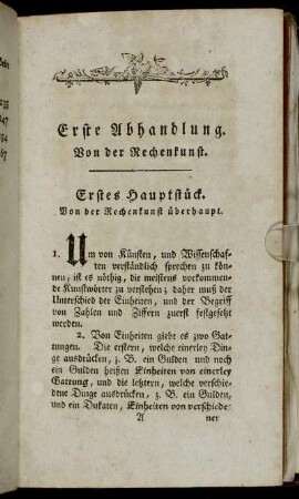 Erstes Hauptstück. Von der Rechenkunst überhaupt.