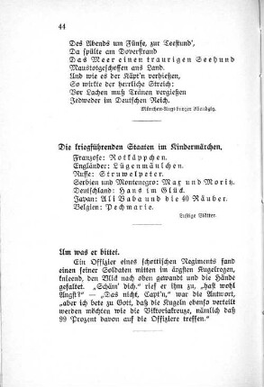 Die kriegführenden Staaten im Kindermärchen.