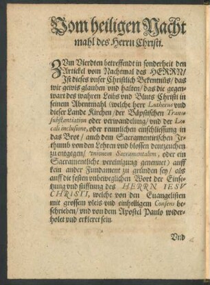 Vom heiligen Nachtmahl des Herrn Christi.
