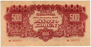 Geldschein, 500 Koruna, 1944