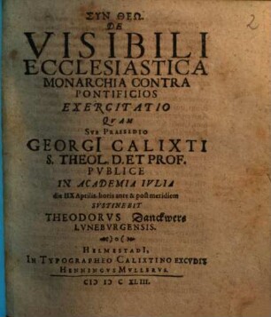 De Visibili Ecclesiastica Monarchia Contra Pontificios Exercitatio