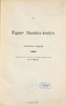 Rigaer Handels-Archiv, 16. 1889