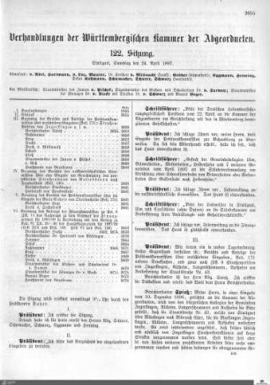 122. Sitzung, Stuttgart, 24.4.1897