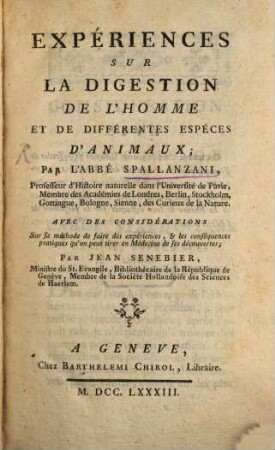 Expériences sur la digestion de l'homme
