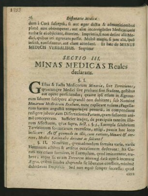 Sectio III. Minas Medicas Reales declarans.