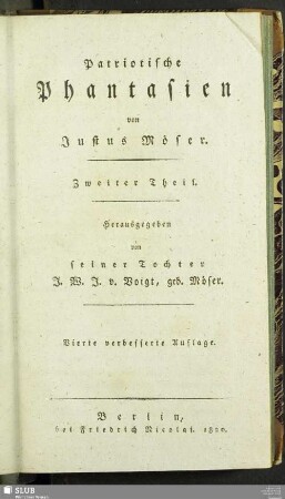 Zweyter Band: Patriotische Phantasien : Zweiter Theil