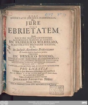 Dissertatio Iuridica Inauguralis, De Iure Circa Ebrietatem