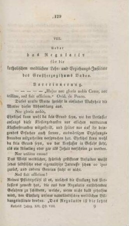 129-177 Ueber das Regulativ für die katholischen weiblichen Erziehungsinstitute des Großherzogthums Baden