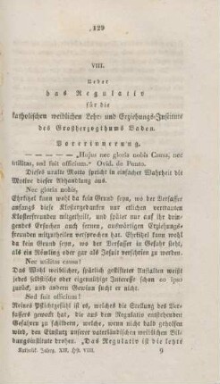 129-177 Ueber das Regulativ für die katholischen weiblichen Erziehungsinstitute des Großherzogthums Baden