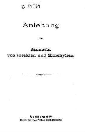 Anleitung zum Sammeln von Insekten und Konchylien