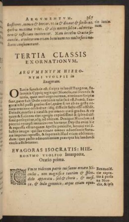 Evagoras Isocratis: Hieronymo Wolfio Interprete, Oratio prima.