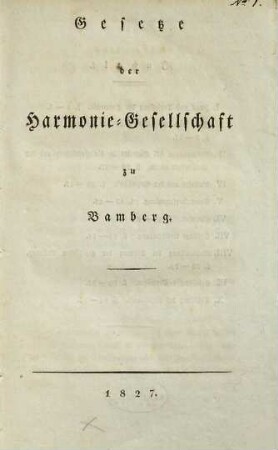 Gesetze der Harmonie-Gesellschaft zu Bamberg