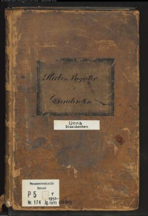Zivilstandsregister der Dissidenten mit den Orten Kamen, Königsborn und Unna (T 1850-1873) (Gemeinde: Unna, Kreis Hamm)