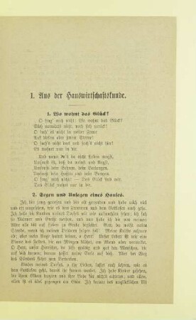 I. Aus der Hauswirtschaftskunde