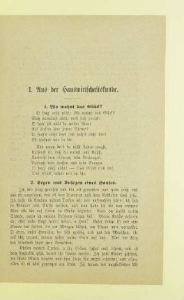 I. Aus der Hauswirtschaftskunde