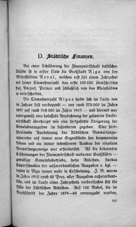 D. Städtische Finanzen.