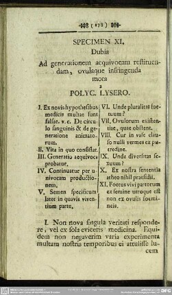 Speciem XI. Dubia Ad generationem aequivocam restituendam, ovulaque infringenda mota a Polyc. Lysero