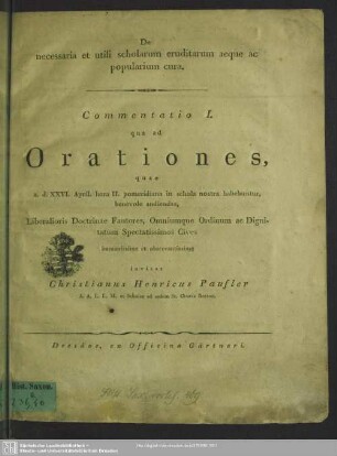 1: De necessaria et utili scholarum eruditorum aeque ac popularium cura