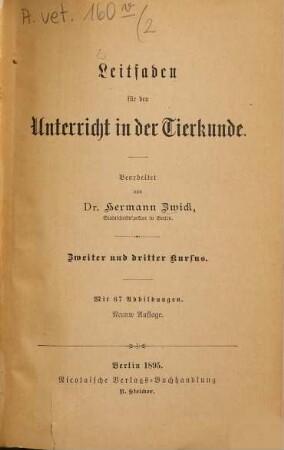 Leitfaden für den Unterricht in der Tierkunde, 2/3