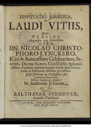 Disputatio Iuridica, De Laudi Vitiis