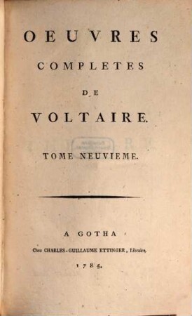 Oeuvres completes de Voltaire, 9. Théâtre ; 9
