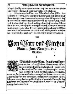 XII. Von Pfarr- und Kirchen-Gütern/ Zinß/ Renthen/ und Gefällen