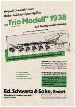 Motoranhängepflug Modell 1938