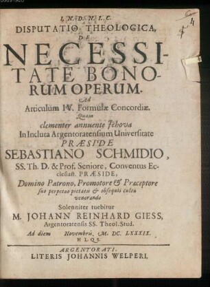 Disp. theol. de necessitate bonorum operum, ad articulum IV. formulae concordiae