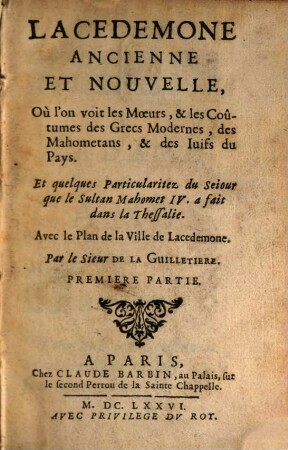Lacédémone ancienne et moderne