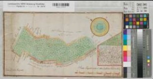 Riemke (Bochum) Teilung des Gehölzes Stemberg 1786 100 rh. Ruten = 18,6 cm 26,5 x 49 kol. Zeichnung Brabänder, Geometer KSA Nr. 142