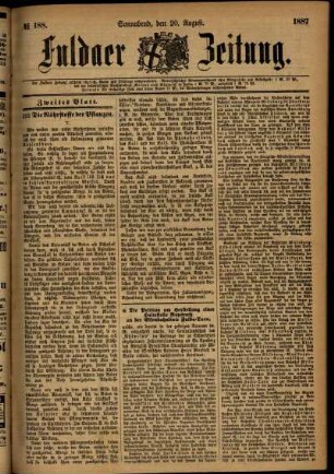 Ausgabe vom Samstag, den 20. August 1887.