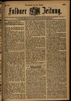 Ausgabe vom Samstag, den 20. August 1887.