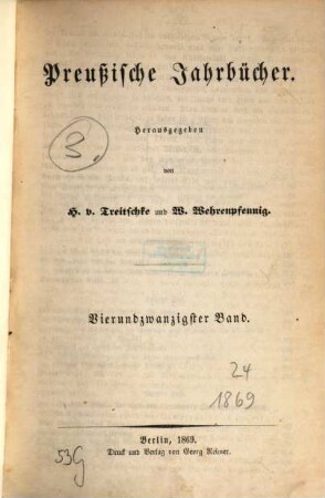 Preußische Jahrbücher. 24, 24. 1869