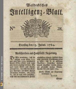 No. 28, Dienstag den 13. Julius 1784