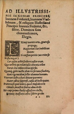 Threni seu Lamentationes Ieremiae prophetae, elegiaco carmine redditae : ad illustrißimos Saxoniae Principes, Illustrißimi Principis Joannis Friderici filios, &c.