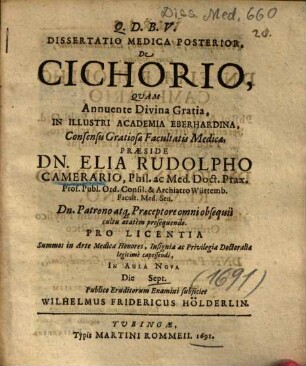 Dissertatio Medica ... De Cichorio, 2