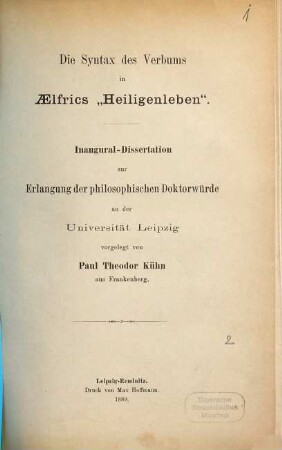 Die Syntax des Verbums in AElfrics "Heiligenleben"