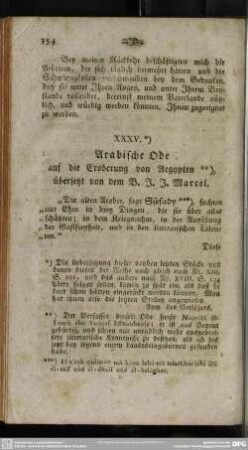 XXXV. Arabische Ode auf die Eroberung von Aegypten, übersetzt von dem B. I. I. Marcel