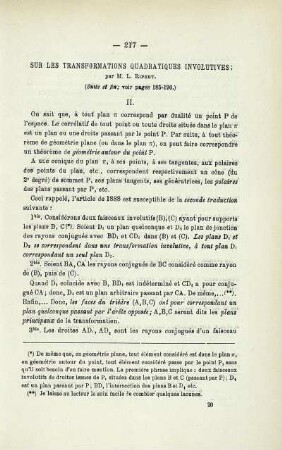 SUR LES TRANSFORMATIONS QUADRATIQUES INVOLUTIVES.