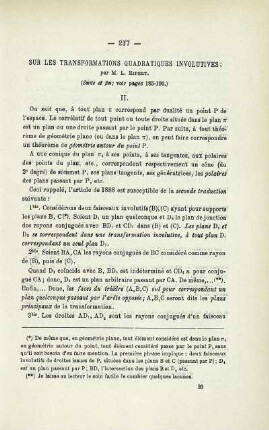 SUR LES TRANSFORMATIONS QUADRATIQUES INVOLUTIVES.