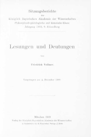 Lesungen und Deutungen. [1] : vorgetragen am 4. Dezember 1909