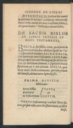 De Sacris Bibliis Et Libris Veteris Et Novi Testamenti.