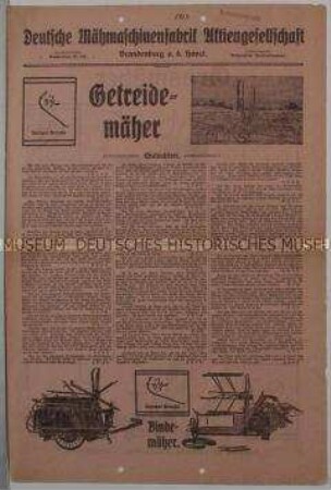 Getreidemäher, Grasmäher, Vorderwagen, Körnerfänger, Ährenheber