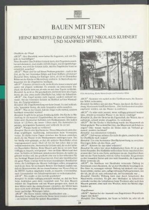 Bauen mit Stein. Heinz Bienefeld im Gespräch mit Nikolaus Kuhnert und Manfred Speidel