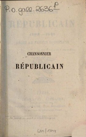 Chansonnier républicain : 1793-1848 [J. Charavay]