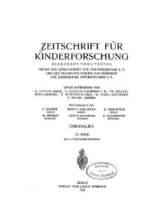 39: Zeitschrift für Kinderforschung - 39.1932