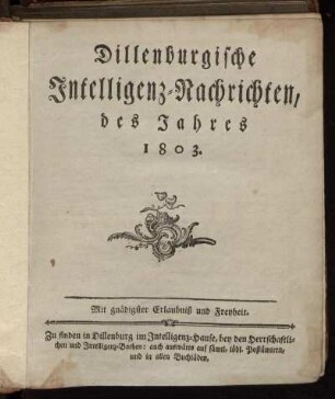 1803: Dillenburgische Intelligenz-Nachrichten, des Jahres