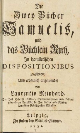 Die zwey Bücher Samuelis, und das Büchlein Ruth